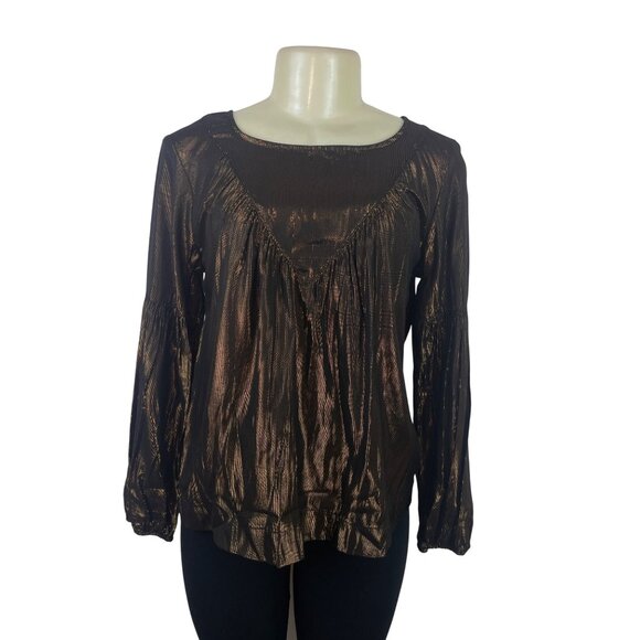 Amadi Womens Metallic Bronze Long Sleeve Blouse XS - Picture 1 of 7